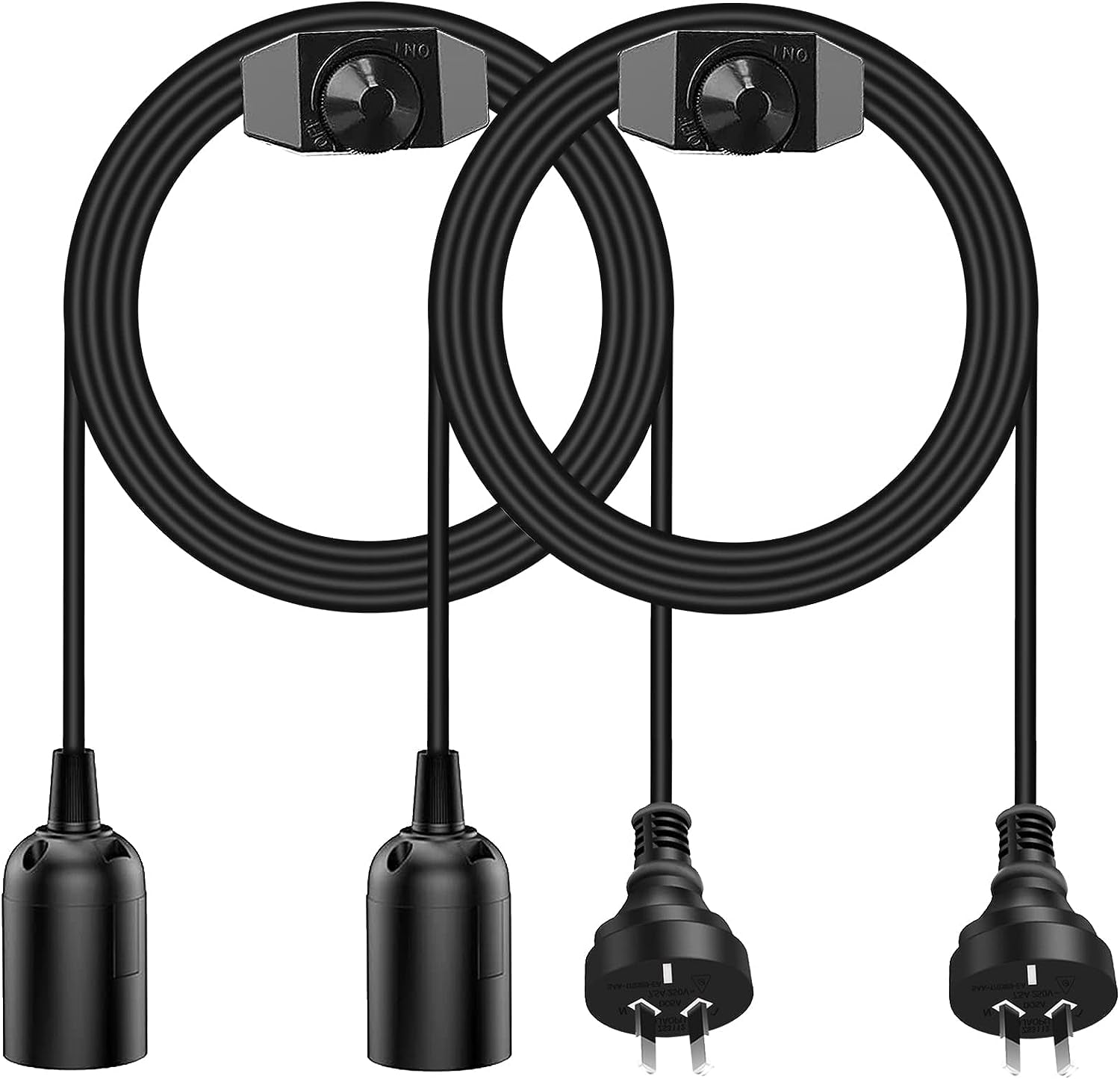 1.8M Hanging Lamp Cord AU Plug in Pendant Light Cord, E27 E26 Base Socket Dimmer Switch DIY Pendant Lamp Kit for Cafe, Bar, Restaurant, Office, Farmhouse Home, Kitchen, Bedroom(Bulb Not Included) (Black 2 Pack)